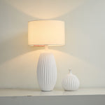 Ribbed Ceramic Table Lamp with Linen Shade for Modern Interiors