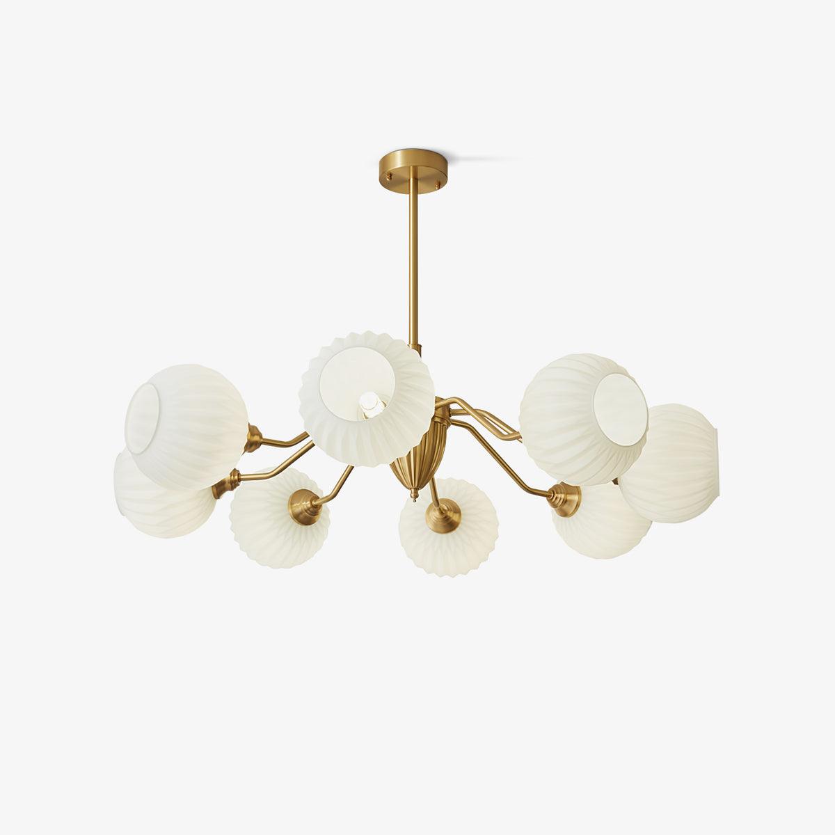 Ribbed Glass Globe Chandelier in Brass for Modern Interiors