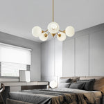 Ribbed Glass Globe Chandelier in Brass for Modern Interiors