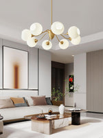 Ribbed Glass Globe Chandelier in Brass for Modern Interiors