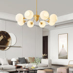 Ribbed Glass Globe Chandelier in Brass for Modern Interiors