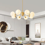 Ribbed Glass Globe Chandelier in Brass for Modern Interiors