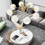Ribbed Glass Globe Chandelier in Brass for Modern Interiors