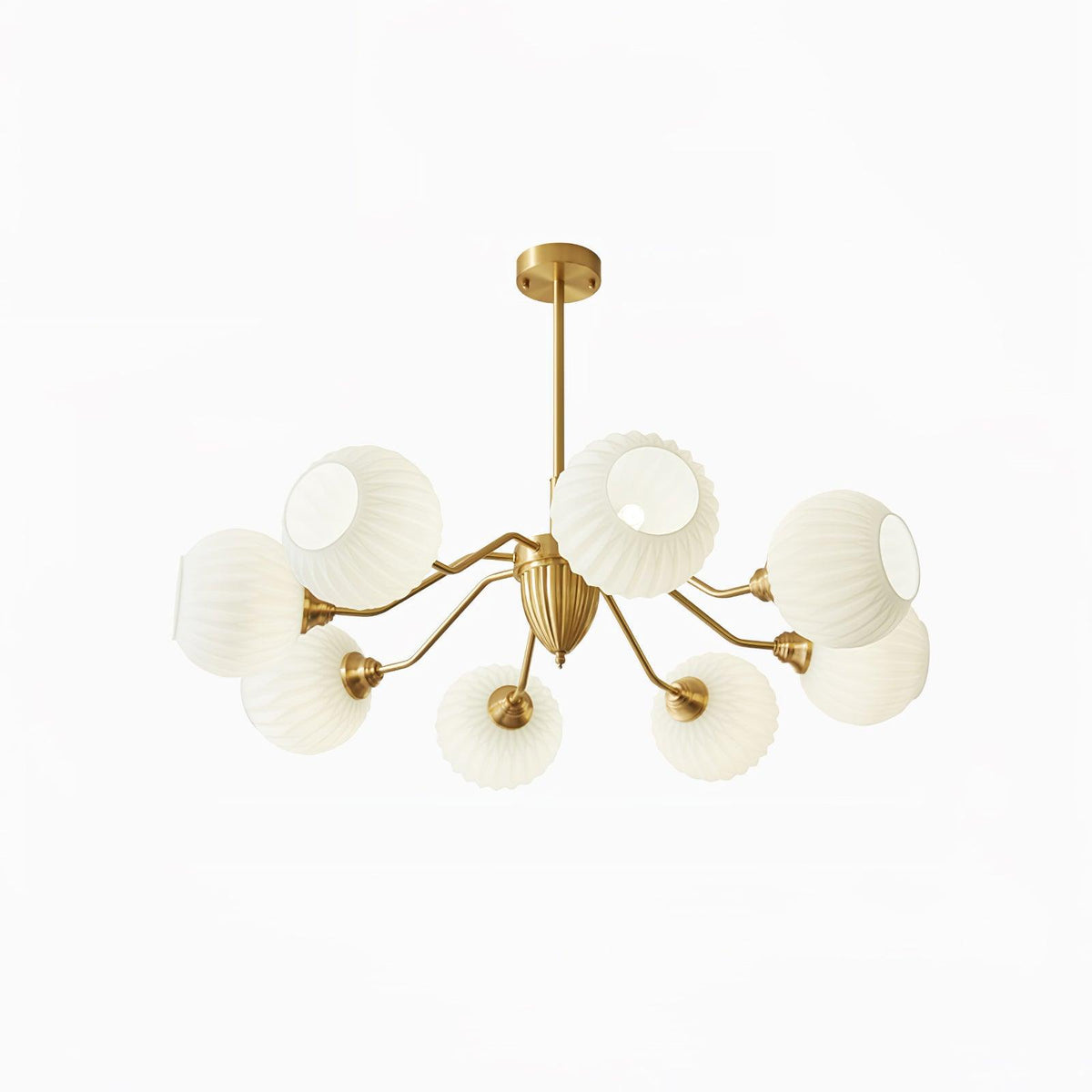 Ribbed Glass Globe Chandelier in Brass for Modern Interiors