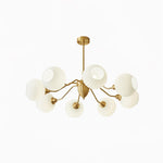 Ribbed Glass Globe Chandelier in Brass for Modern Interiors