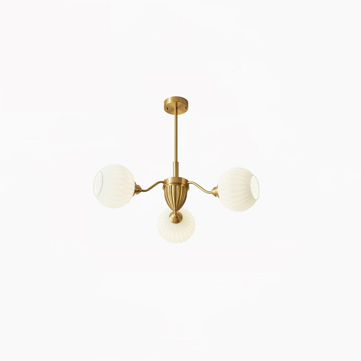 Ribbed Glass Globe Chandelier in Brass for Modern Interiors