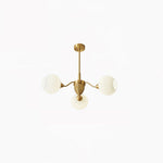 Ribbed Glass Globe Chandelier in Brass for Modern Interiors