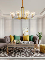 Helios Ribbed Glass Chandelier in Aged Brass, Modern Luxury Lighting