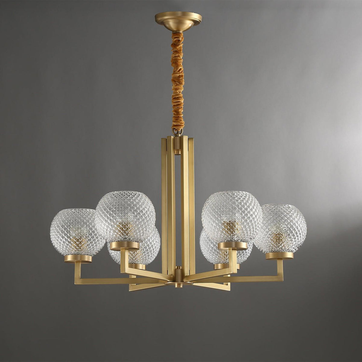 Helios Ribbed Glass Chandelier in Aged Brass, Modern Luxury Lighting