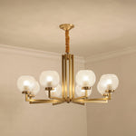 Helios Ribbed Glass Chandelier in Aged Brass, Modern Luxury Lighting