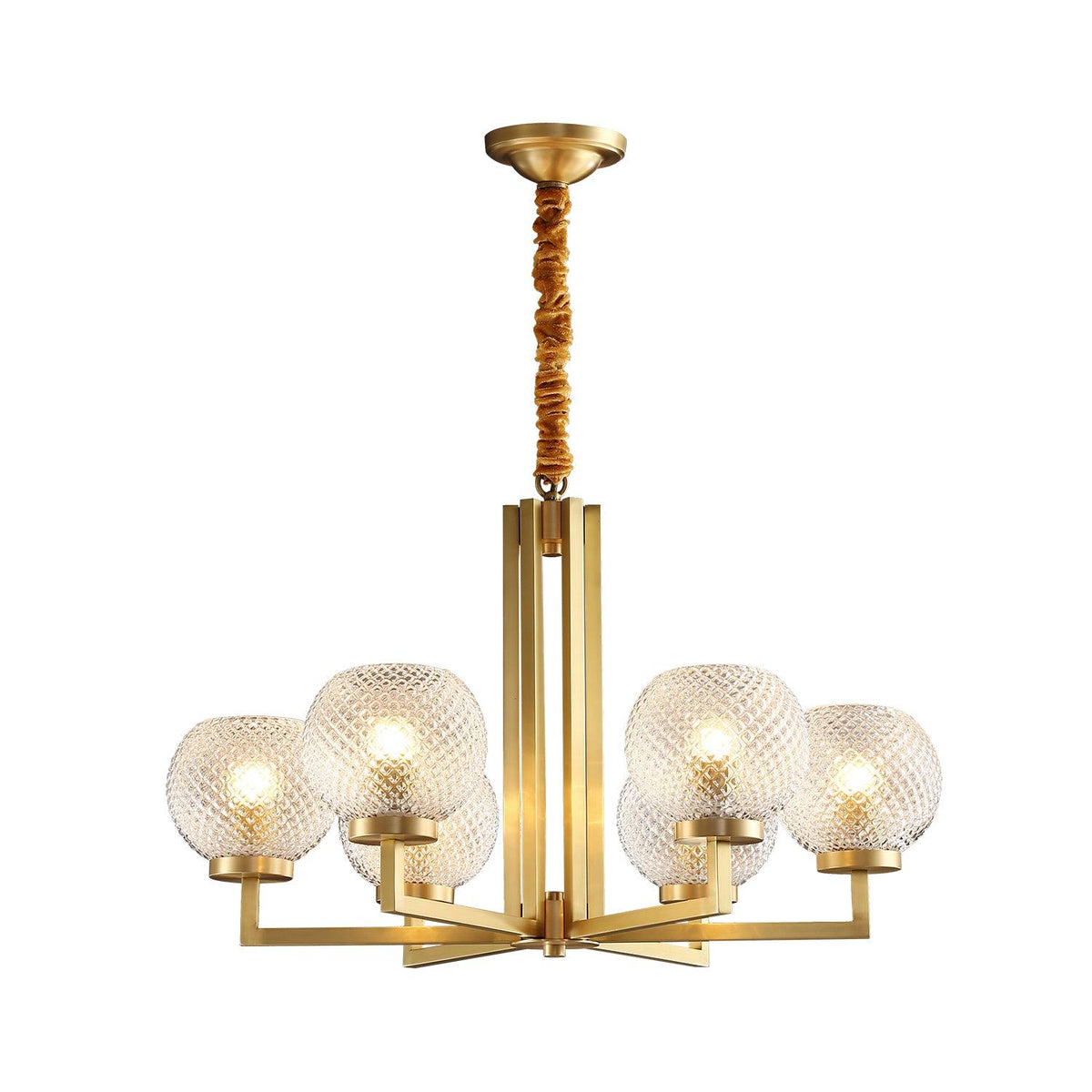 Helios Ribbed Glass Chandelier in Aged Brass, Modern Luxury Lighting