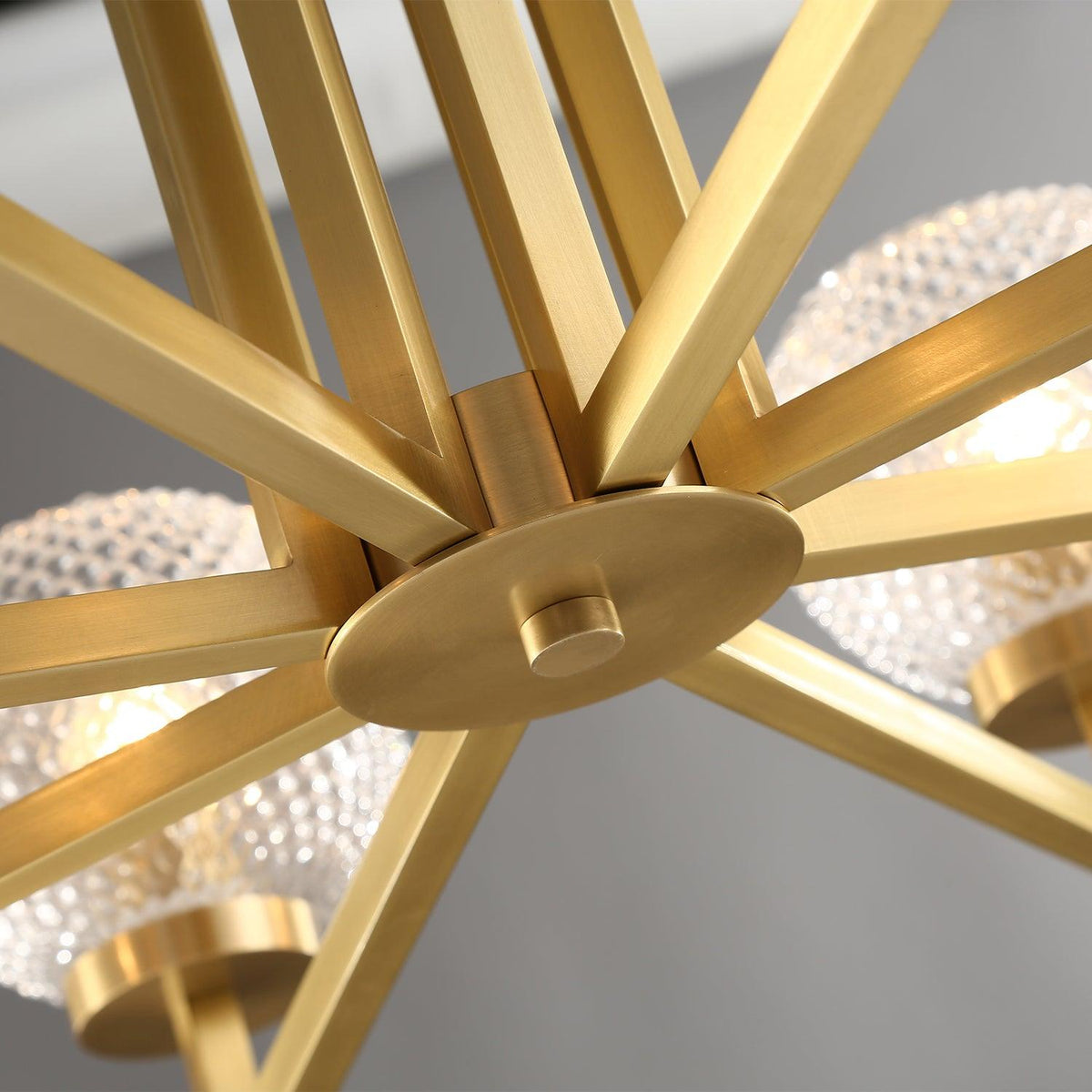Helios Ribbed Glass Chandelier in Aged Brass, Modern Luxury Lighting