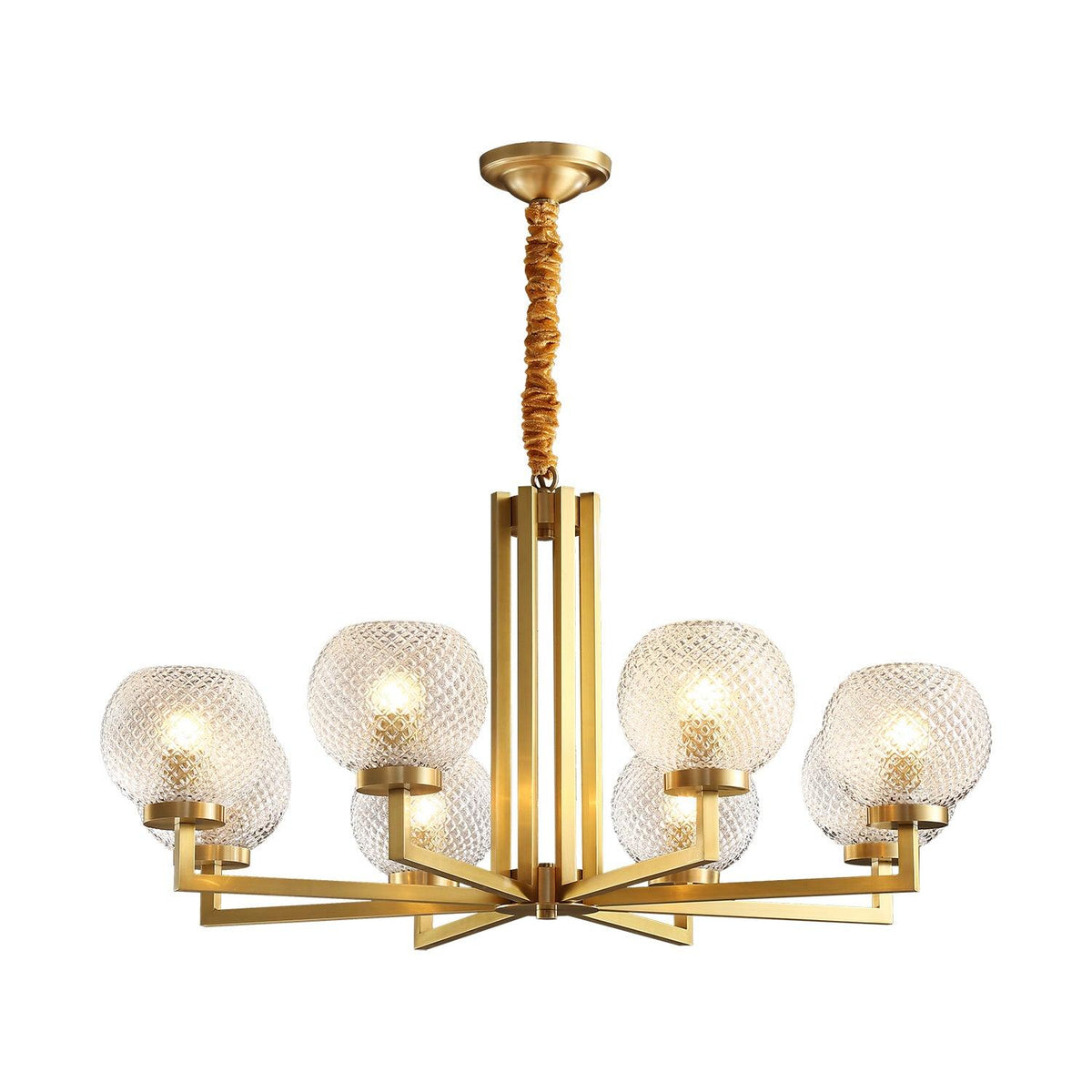 Helios Ribbed Glass Chandelier in Aged Brass, Modern Luxury Lighting