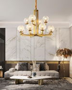 Helios Ribbed Glass Chandelier in Aged Brass, Modern Luxury Lighting