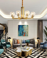 Helios Ribbed Glass Chandelier in Aged Brass, Modern Luxury Lighting