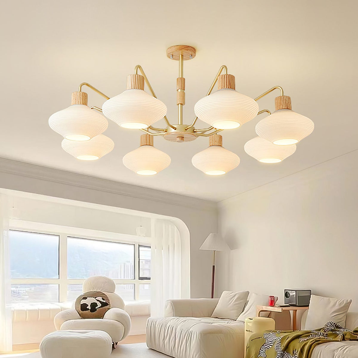 Ribbed Rubberwood Chandelier
