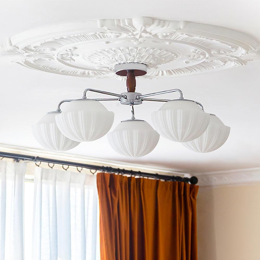 Ribbed Walnut Ceiling Lamp – Modern Flush Mount Light for Living Room & Bedroom