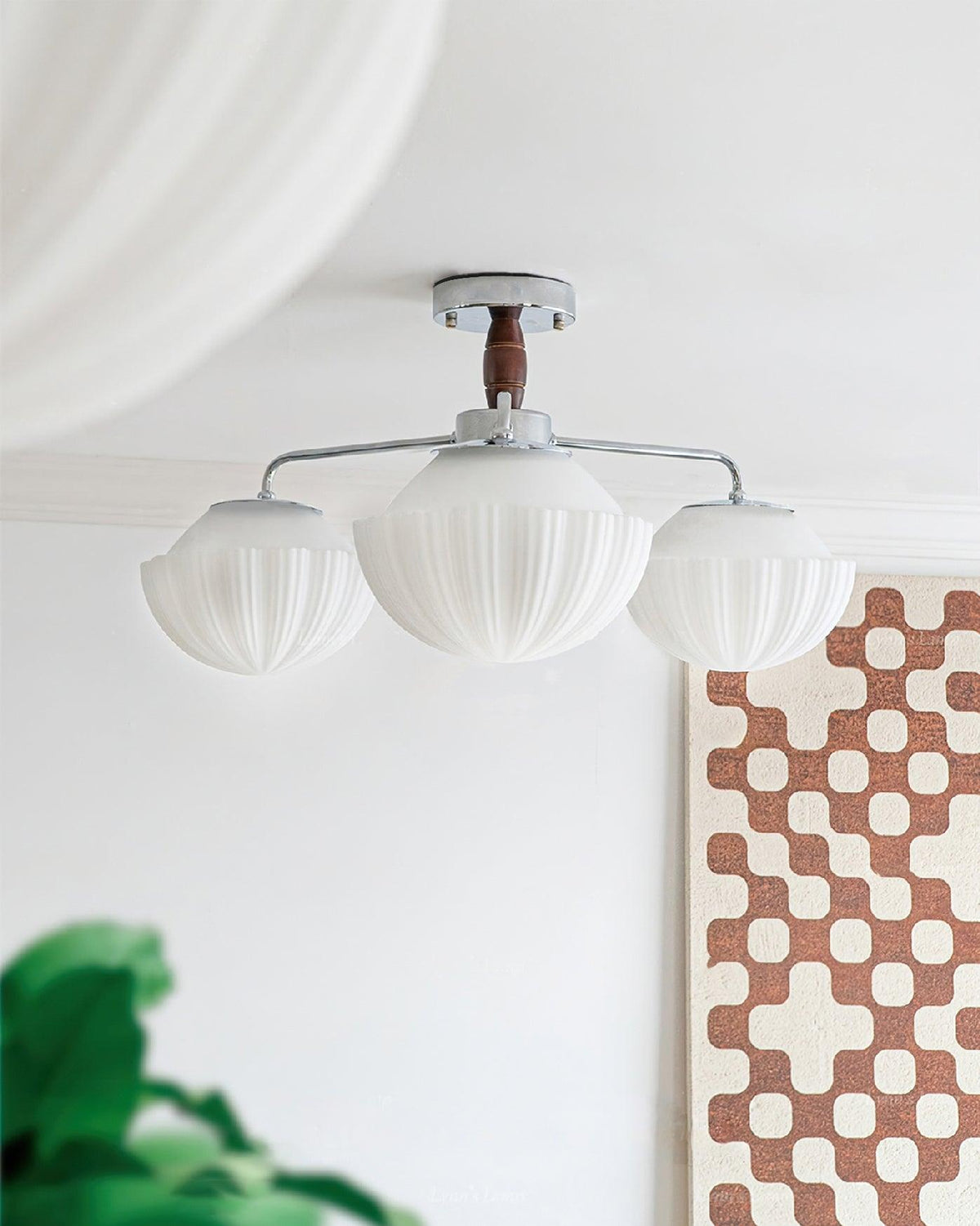 Ribbed Walnut Ceiling Lamp – Modern Flush Mount Light for Living Room & Bedroom