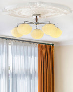 Ribbed Walnut Ceiling Lamp – Modern Flush Mount Light for Living Room & Bedroom