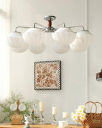 Ribbed Walnut Ceiling Lamp – Modern Flush Mount Light for Living Room & Bedroom
