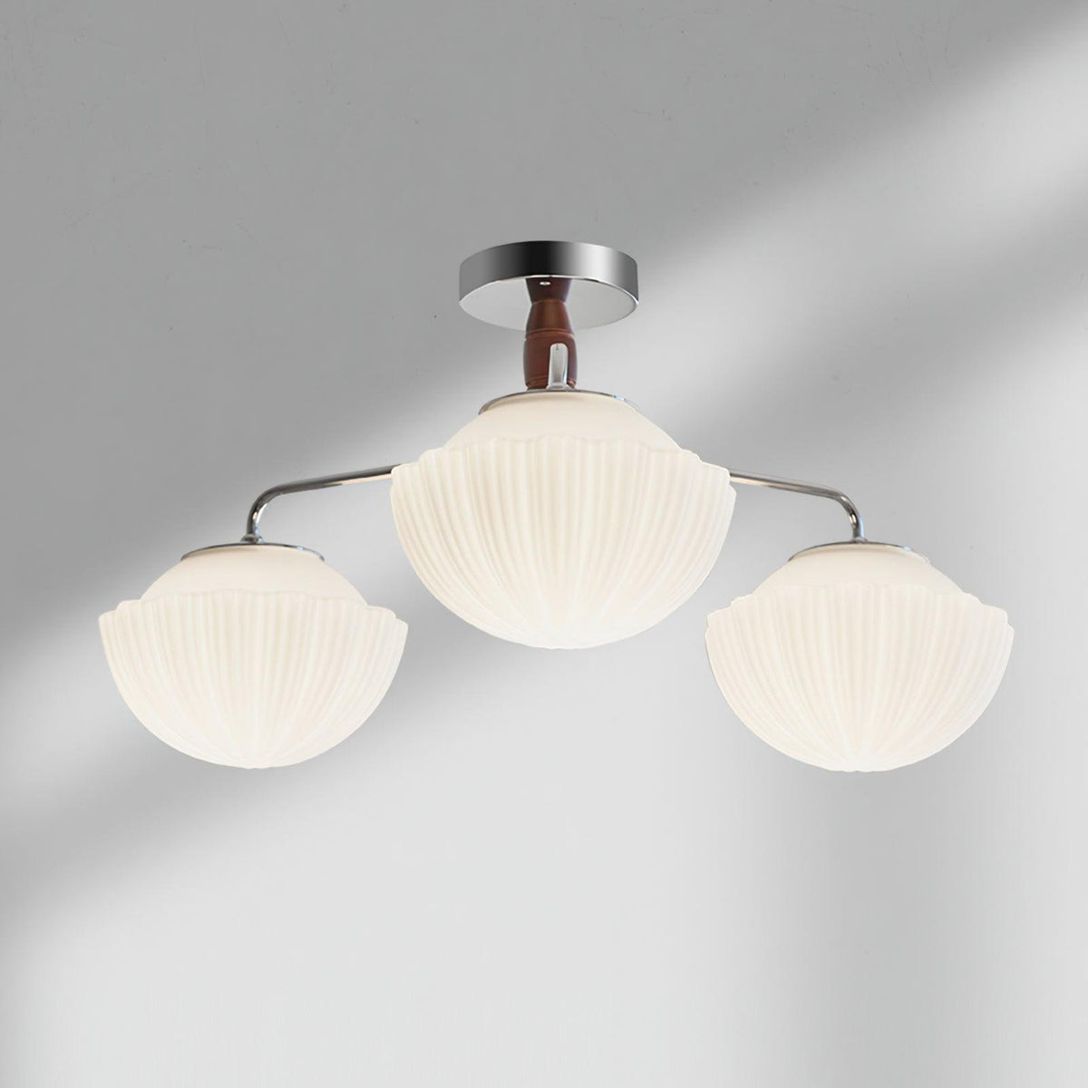 Ribbed Walnut Ceiling Lamp – Modern Flush Mount Light for Living Room & Bedroom