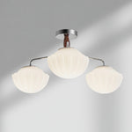 Ribbed Walnut Ceiling Lamp – Modern Flush Mount Light for Living Room & Bedroom