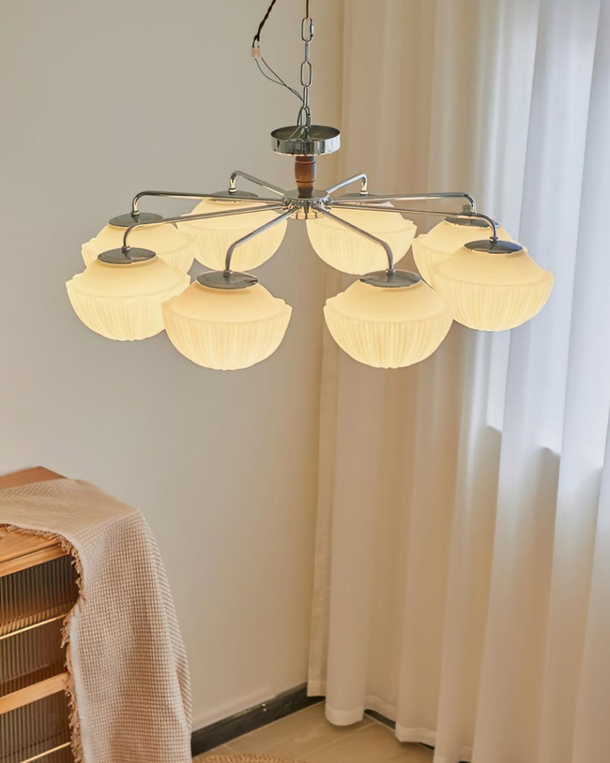 Ribbed Walnut Ceiling Lamp – Modern Flush Mount Light for Living Room & Bedroom