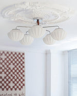 Ribbed Walnut Ceiling Lamp – Modern Flush Mount Light for Living Room & Bedroom