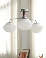 Ribbed Walnut Ceiling Lamp – Modern Flush Mount Light for Living Room & Bedroom