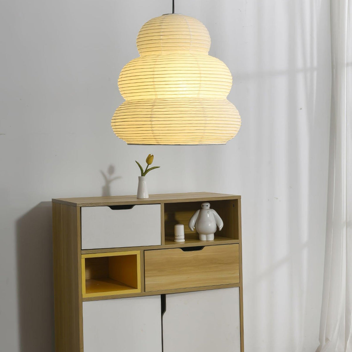 Rice Paper Swag Pendant Light – Handcrafted Mulberry Paper Hanging Lamp