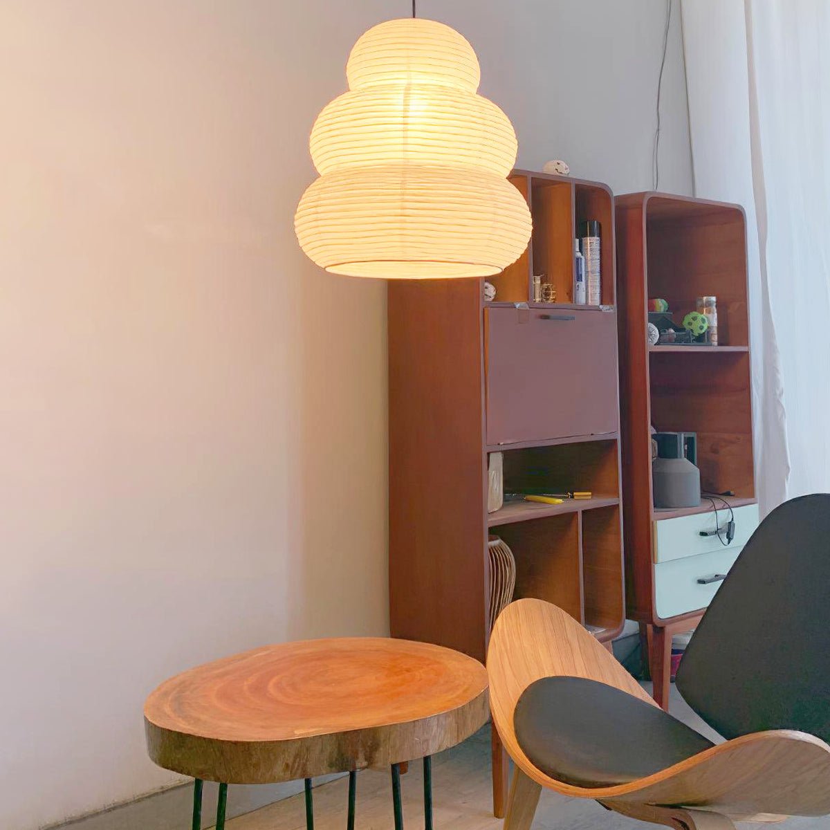 Rice Paper Swag Pendant Light – Handcrafted Mulberry Paper Hanging Lamp