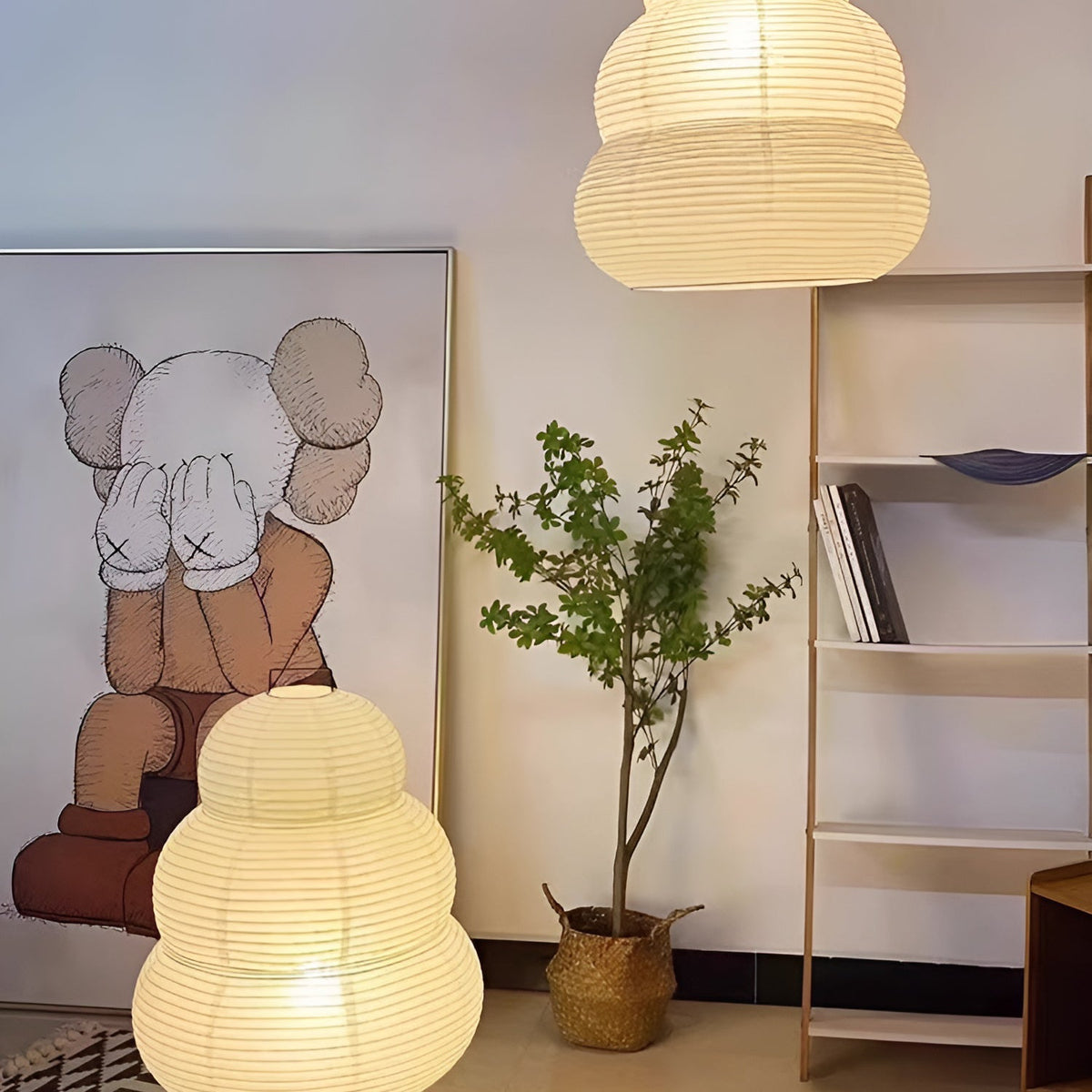 Rice Paper Swag Pendant Light – Handcrafted Mulberry Paper Hanging Lamp