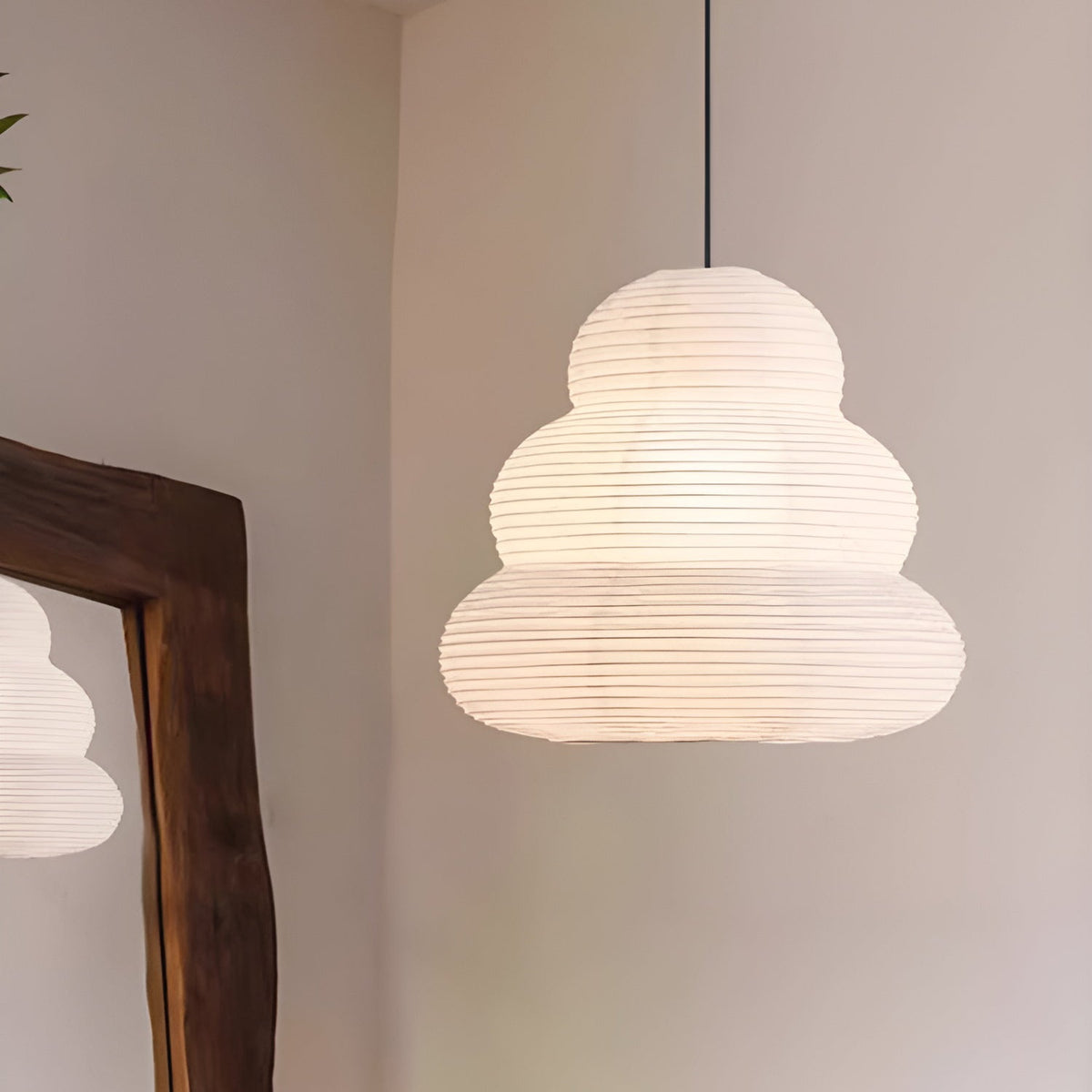 Rice Paper Swag Pendant Light – Handcrafted Mulberry Paper Hanging Lamp