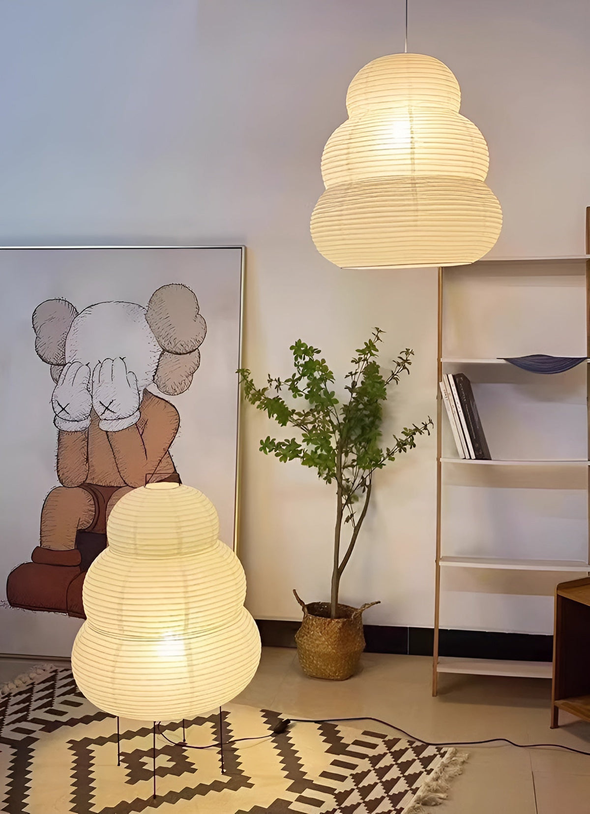 Rice Paper Swag Pendant Light – Handcrafted Mulberry Paper Hanging Lamp