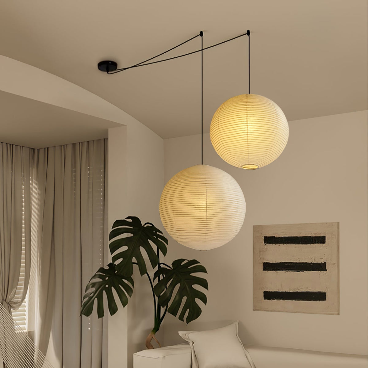 Handmade Mulberry Paper Pendant Light – Mid-Century Modern Washi Shade