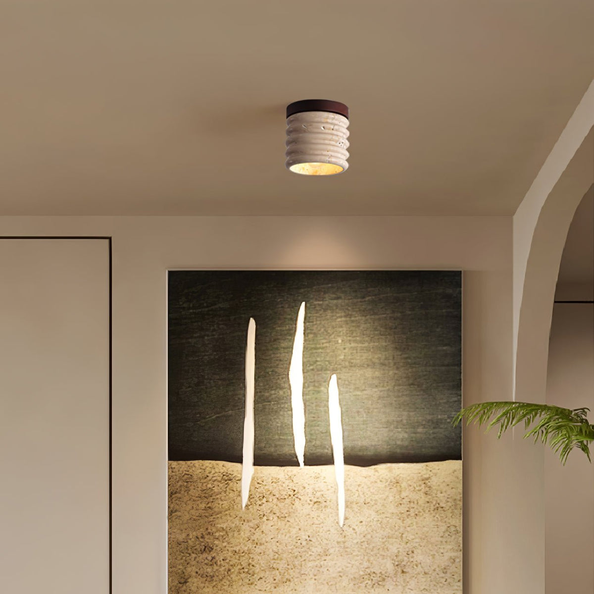 Ridge Artisan Travertine Ceiling Light – Modern Flush Mount for Bedroom, Living Room & Dining Room