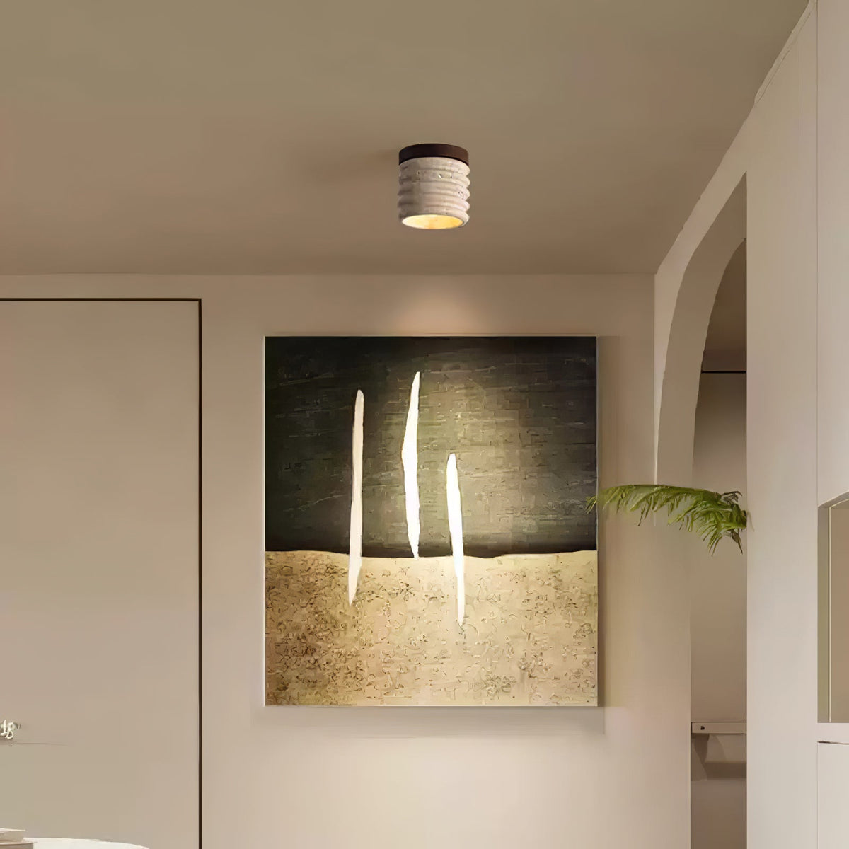 Ridge Artisan Travertine Ceiling Light – Modern Flush Mount for Bedroom, Living Room & Dining Room