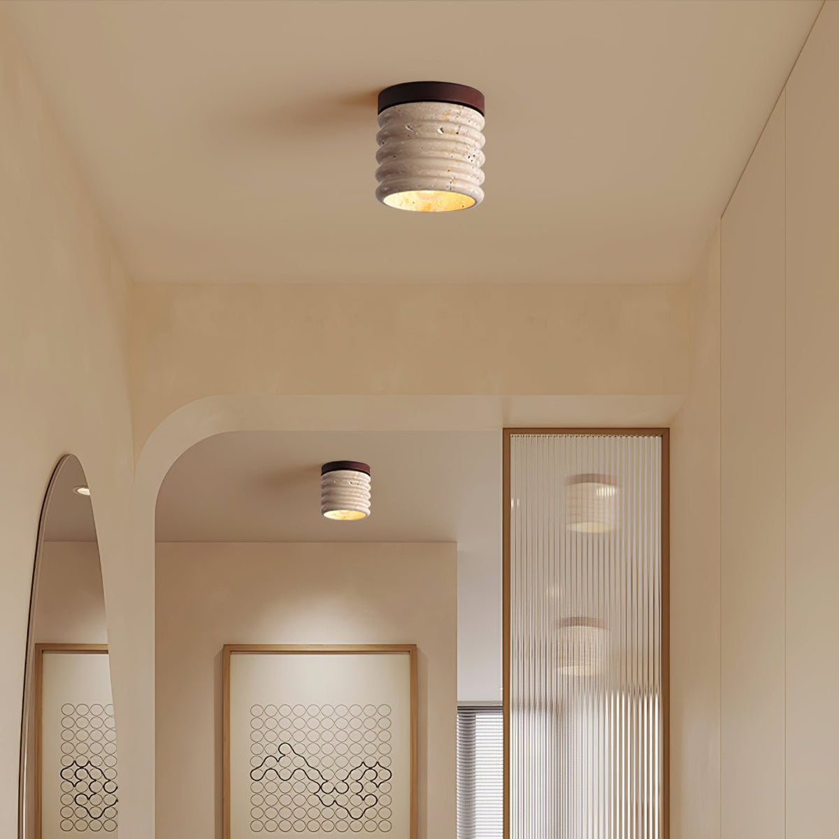 Ridge Artisan Travertine Ceiling Light – Modern Flush Mount for Bedroom, Living Room & Dining Room