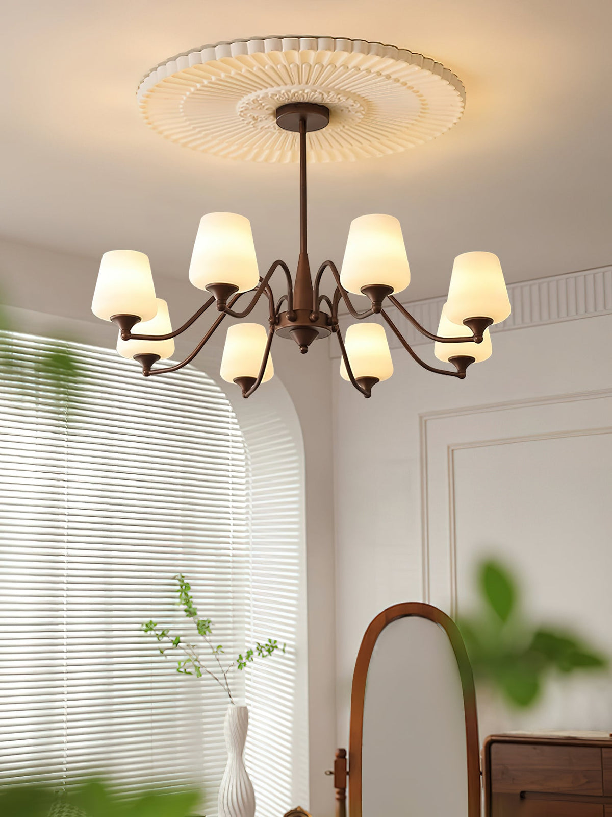 Ridge Chandelier in Brown and Frosted Glass for Dining Room and Living Room