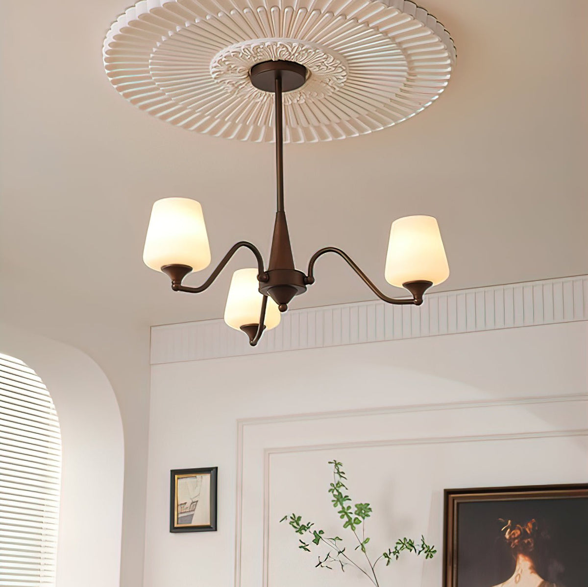 Ridge Chandelier in Brown and Frosted Glass for Dining Room and Living Room