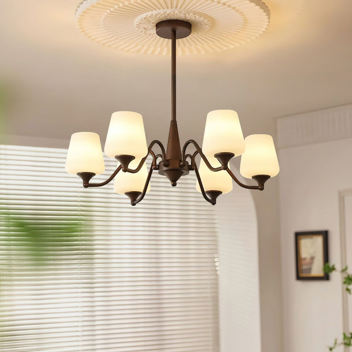 Ridge Chandelier in Brown and Frosted Glass for Dining Room and Living Room