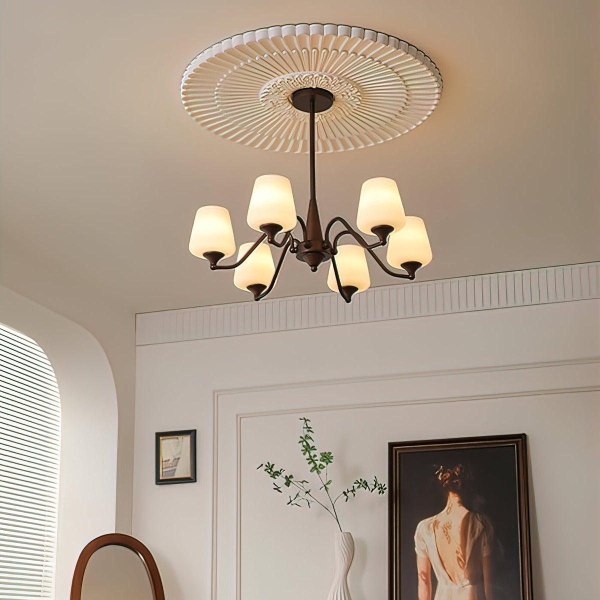 Ridge Chandelier in Brown and Frosted Glass for Dining Room and Living Room