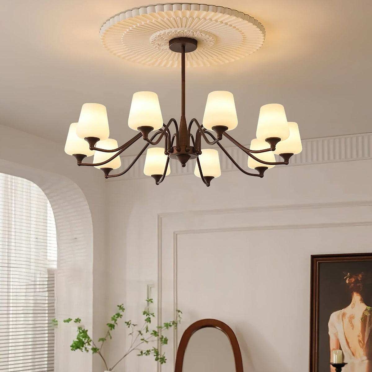 Ridge Chandelier in Brown and Frosted Glass for Dining Room and Living Room