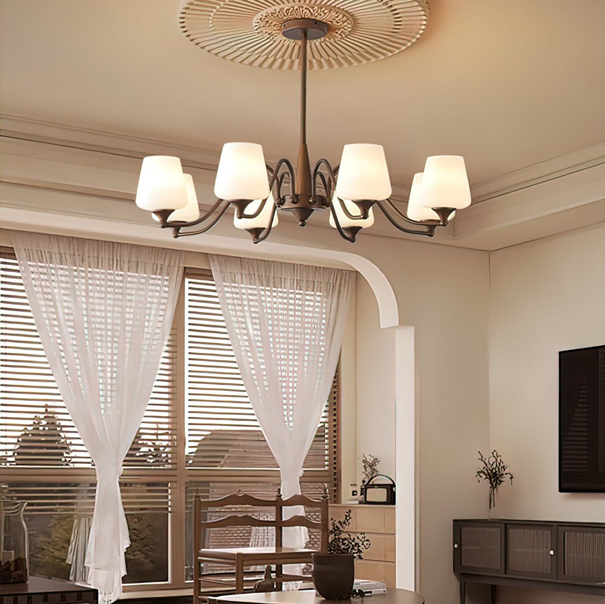 Ridge Chandelier in Brown and Frosted Glass for Dining Room and Living Room