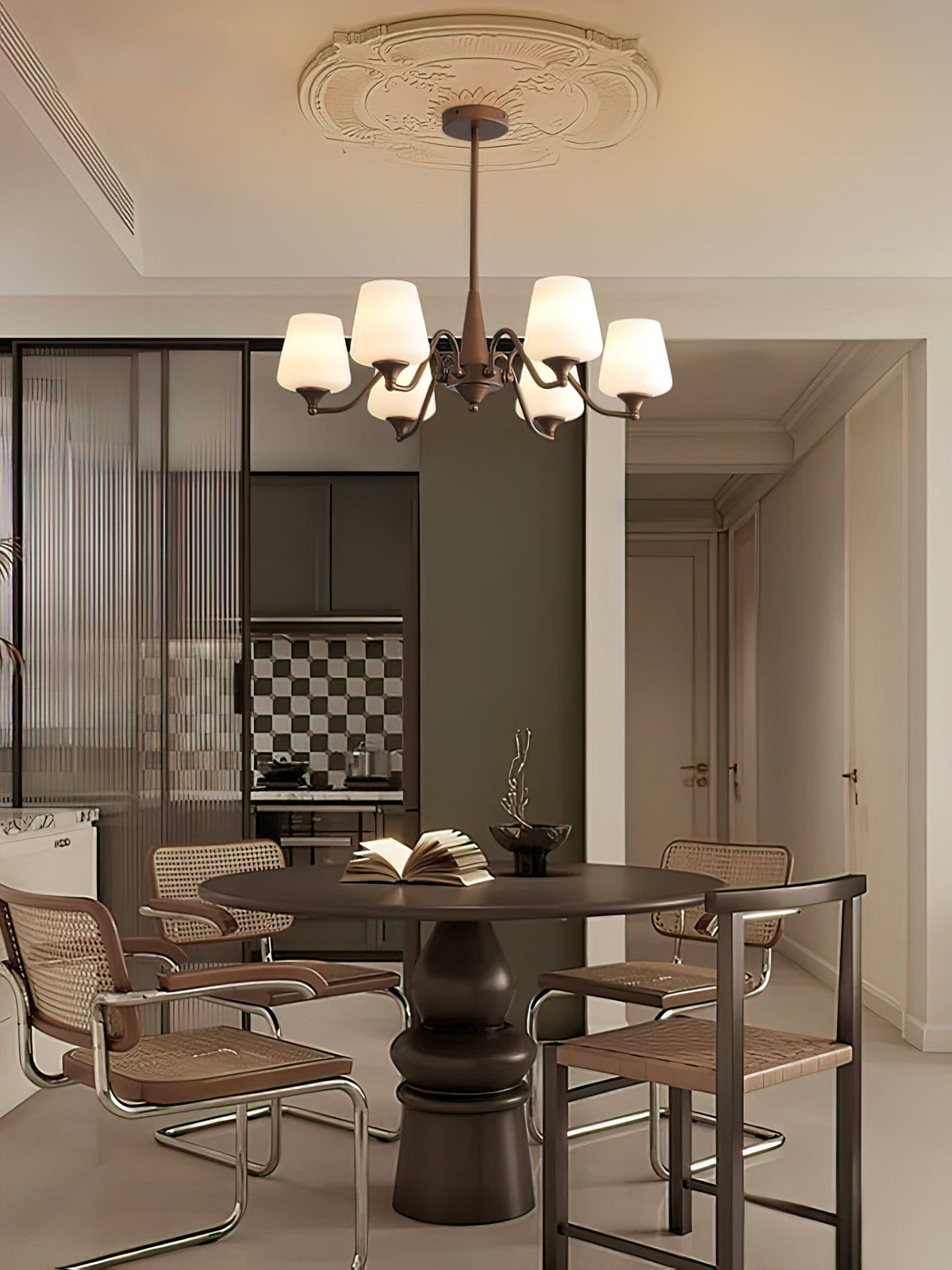 Ridge Chandelier in Brown and Frosted Glass for Dining Room and Living Room