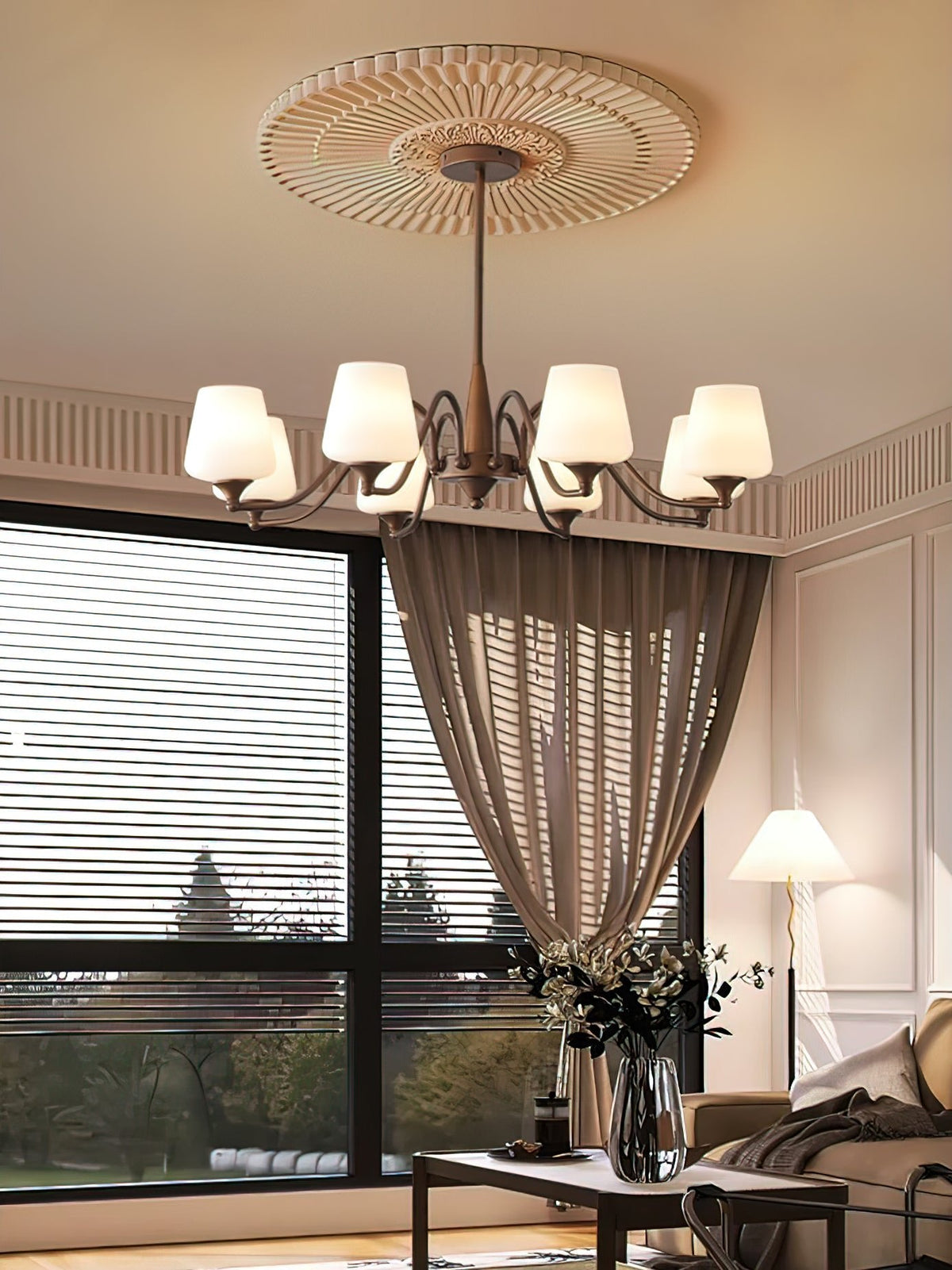 Ridge Chandelier in Brown and Frosted Glass for Dining Room and Living Room