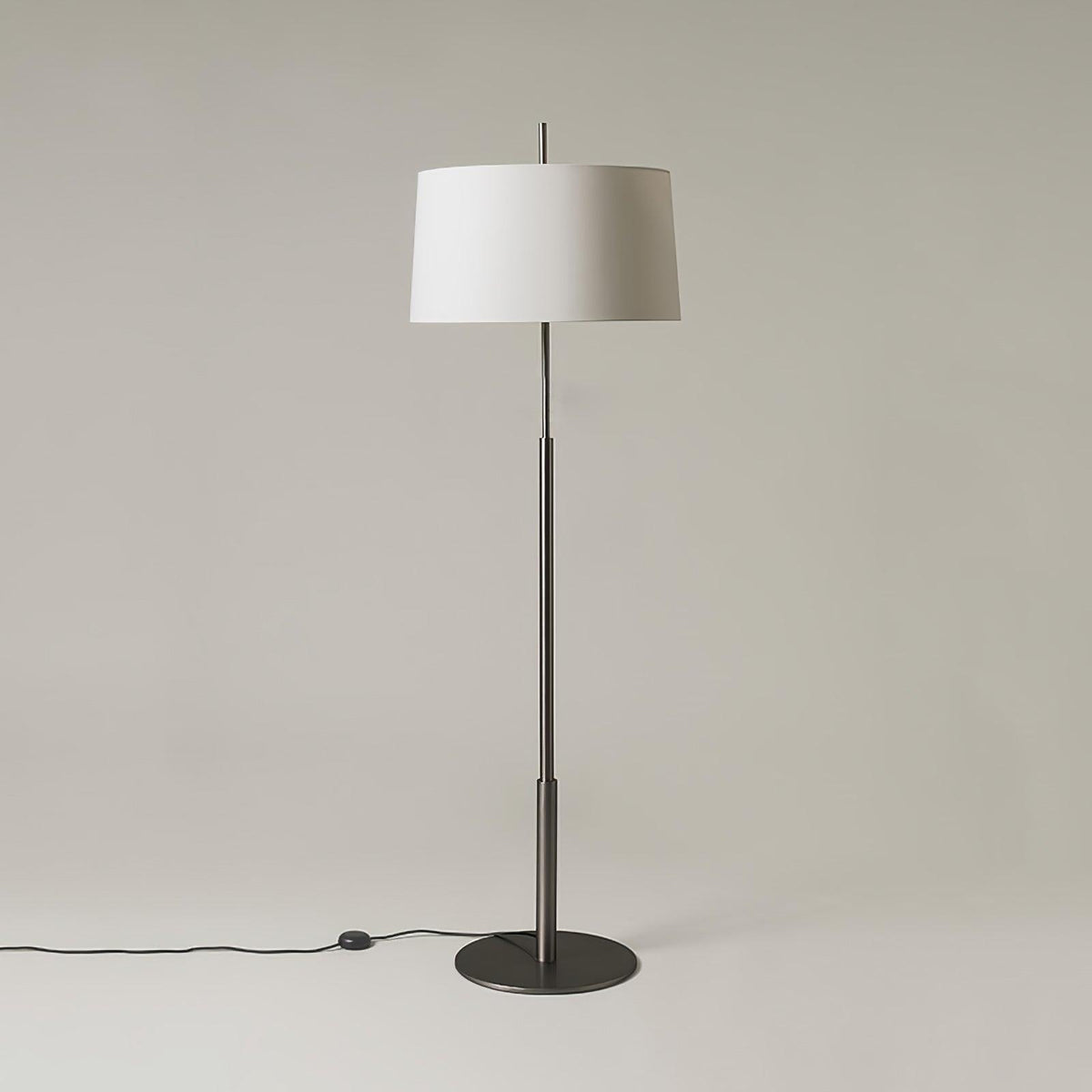 Rilume Modern Floor Lamp with Fabric Drum Shade in Nickel