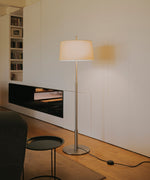 Rilume Modern Floor Lamp with Fabric Drum Shade in Nickel