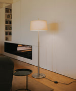 Rilume Modern Floor Lamp with Fabric Drum Shade in Nickel