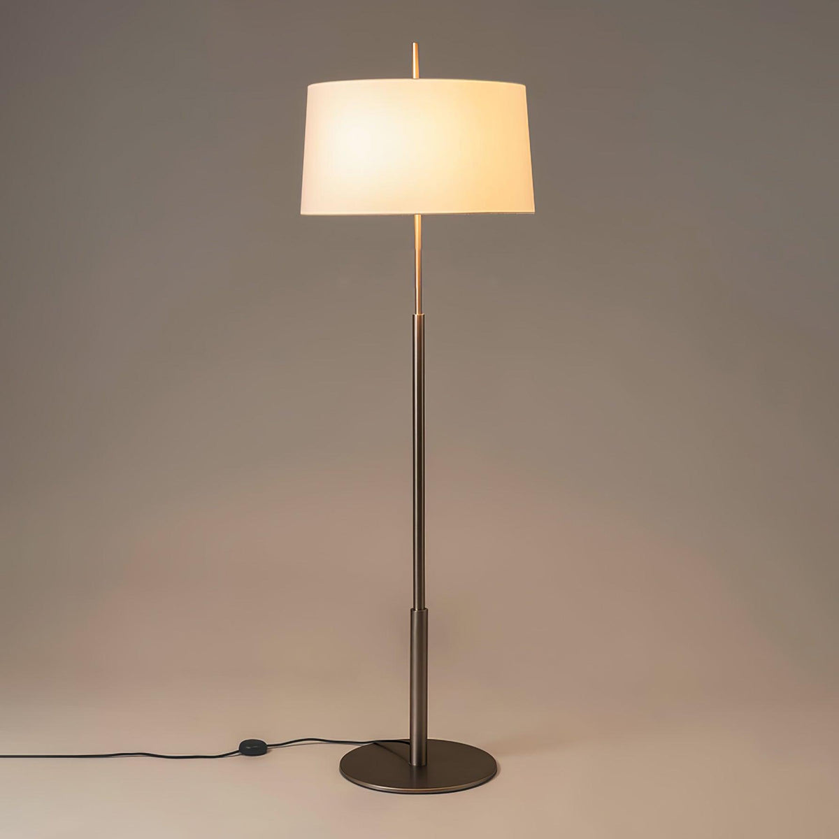 Rilume Modern Floor Lamp with Fabric Drum Shade in Nickel